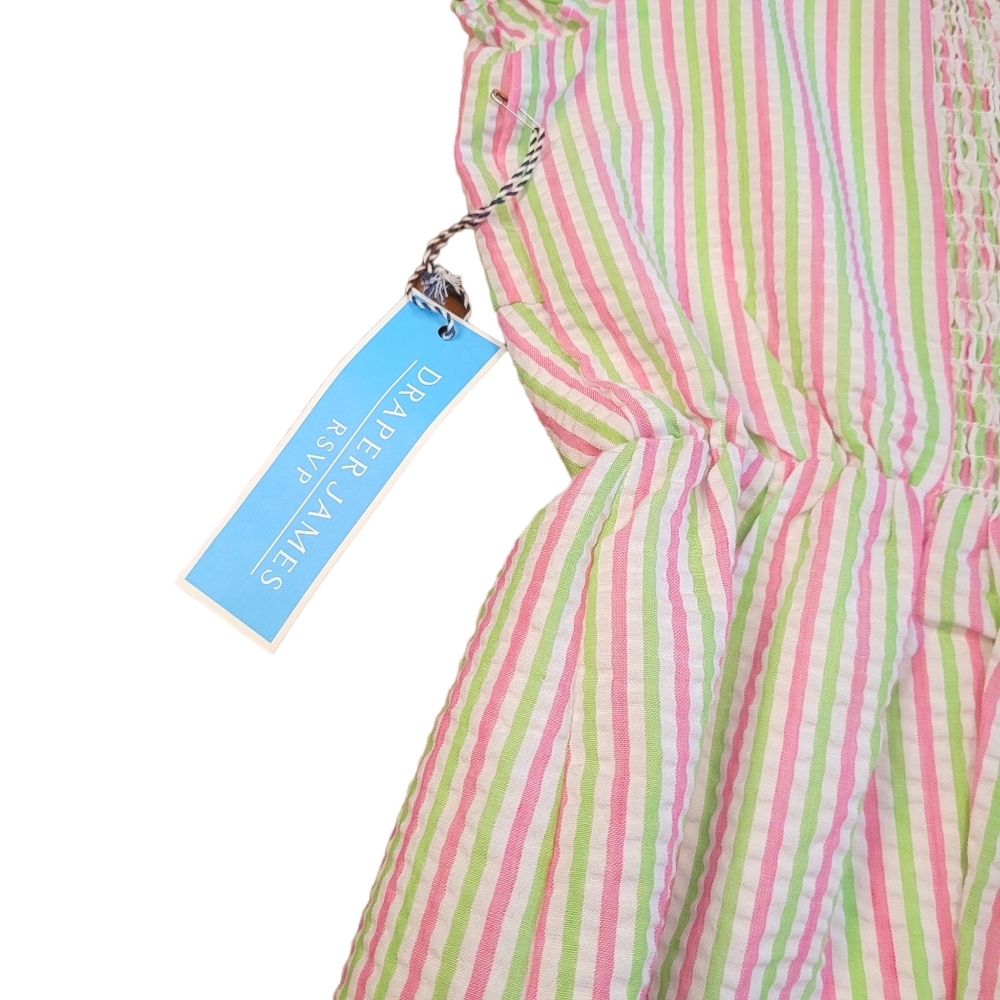 Draper James Flutter Sleeve White Green Pink Striped V-Neck Peplum Top NEW XL - Picture 5 of 16